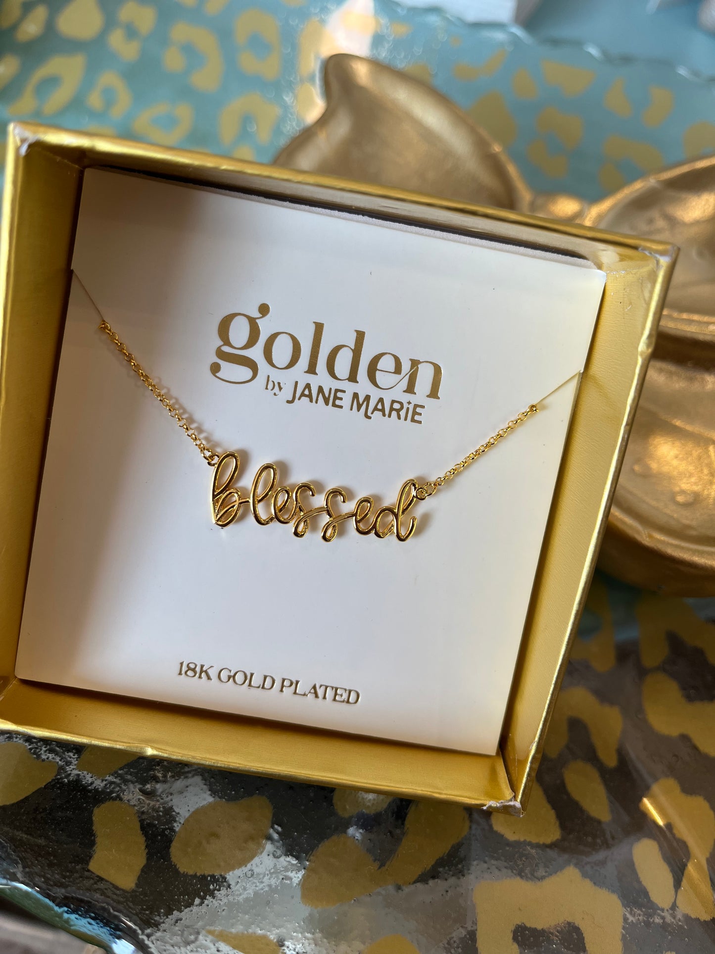 18K Gold Plated Script Necklace in Box