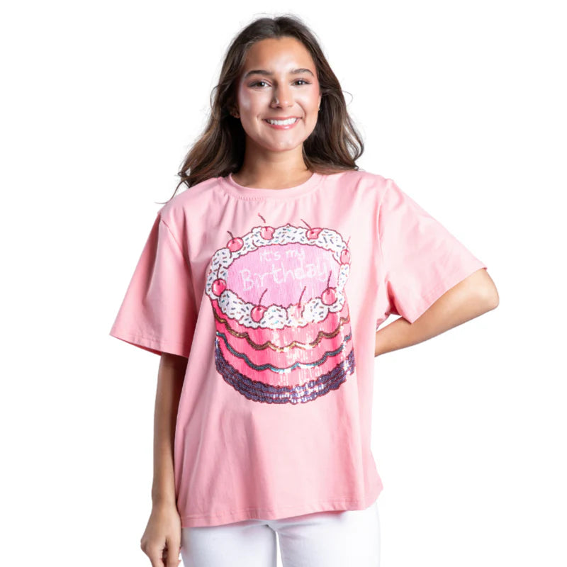 It's My Birthday Pink Embellished T-Shirt