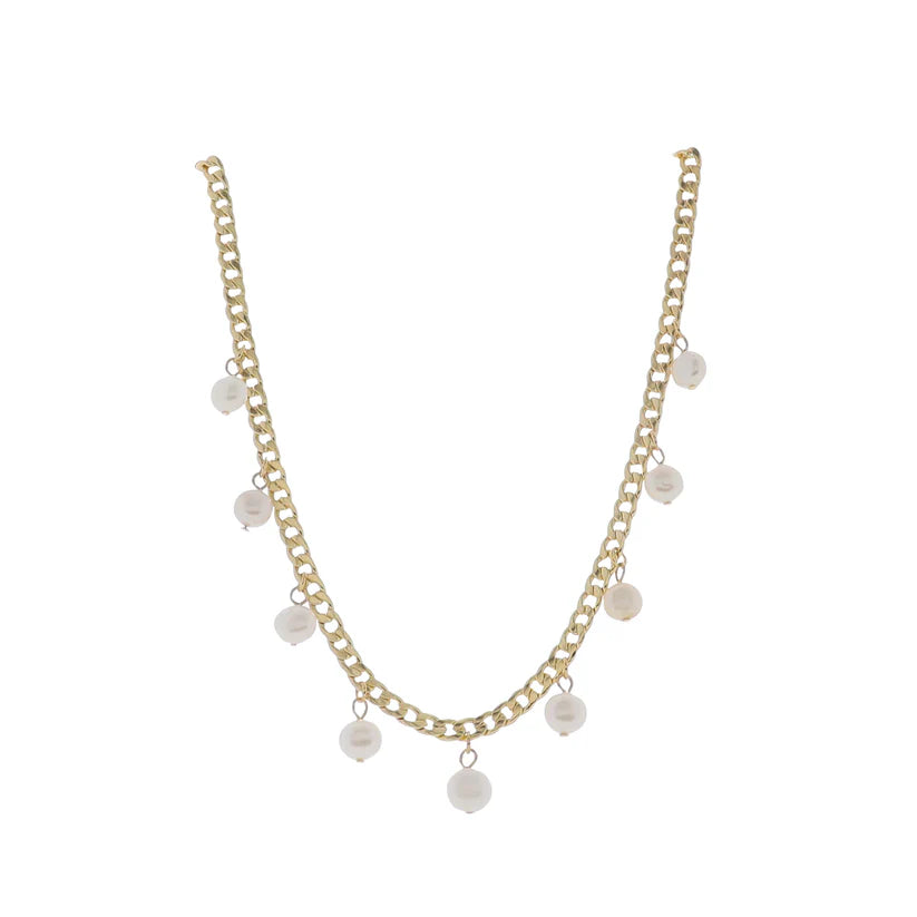 JM Gold Curb Chain with Pearls
