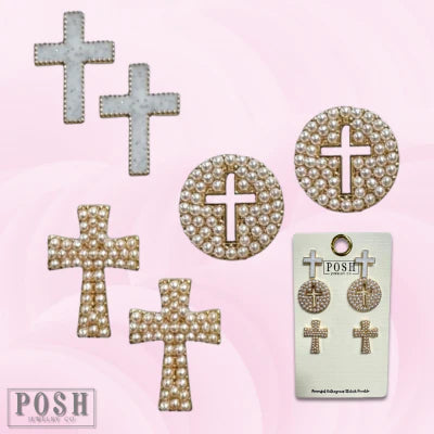 Pearl Cross Earring Set