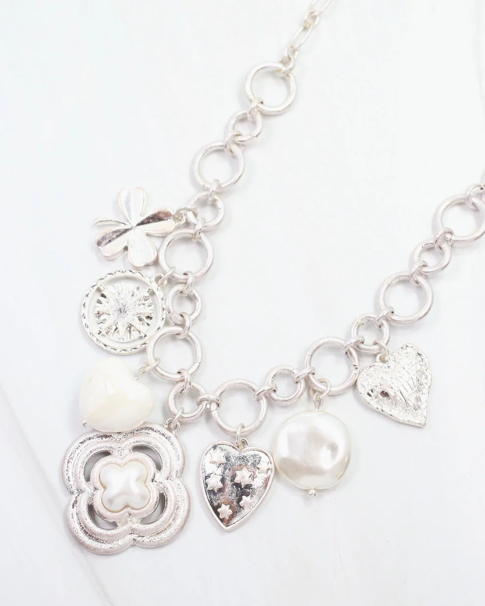Duchess Charm Necklace Worn Silver