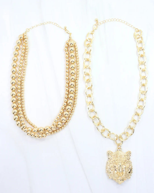Bree Beaded Layered Necklace Tiger Gold