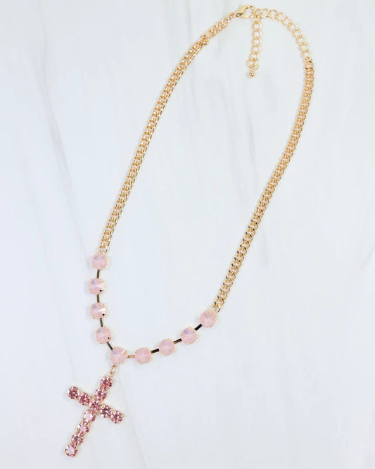 Richland Rhinestone Cross Necklace Pink