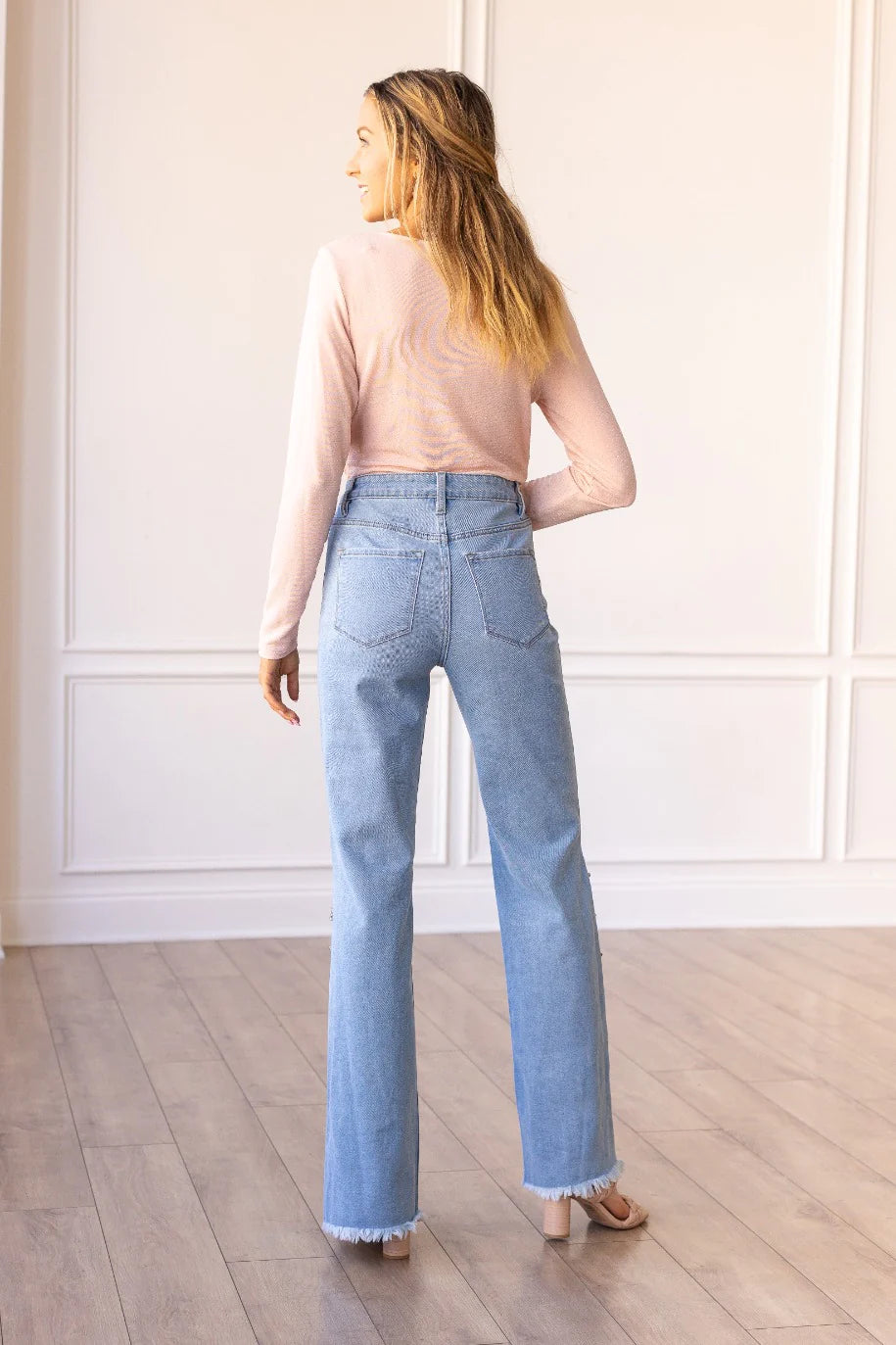 Light Wash Jeans with Rhinestone Chain