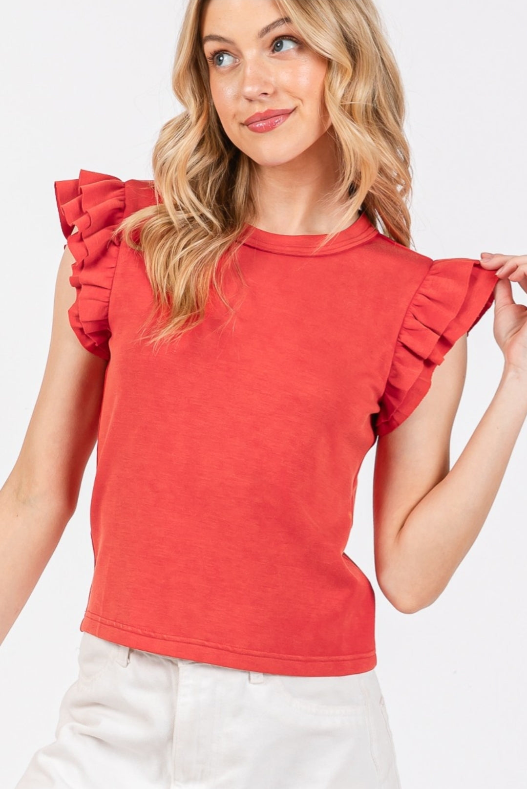 Mineral Wash Ruffle Sleeve Blouse