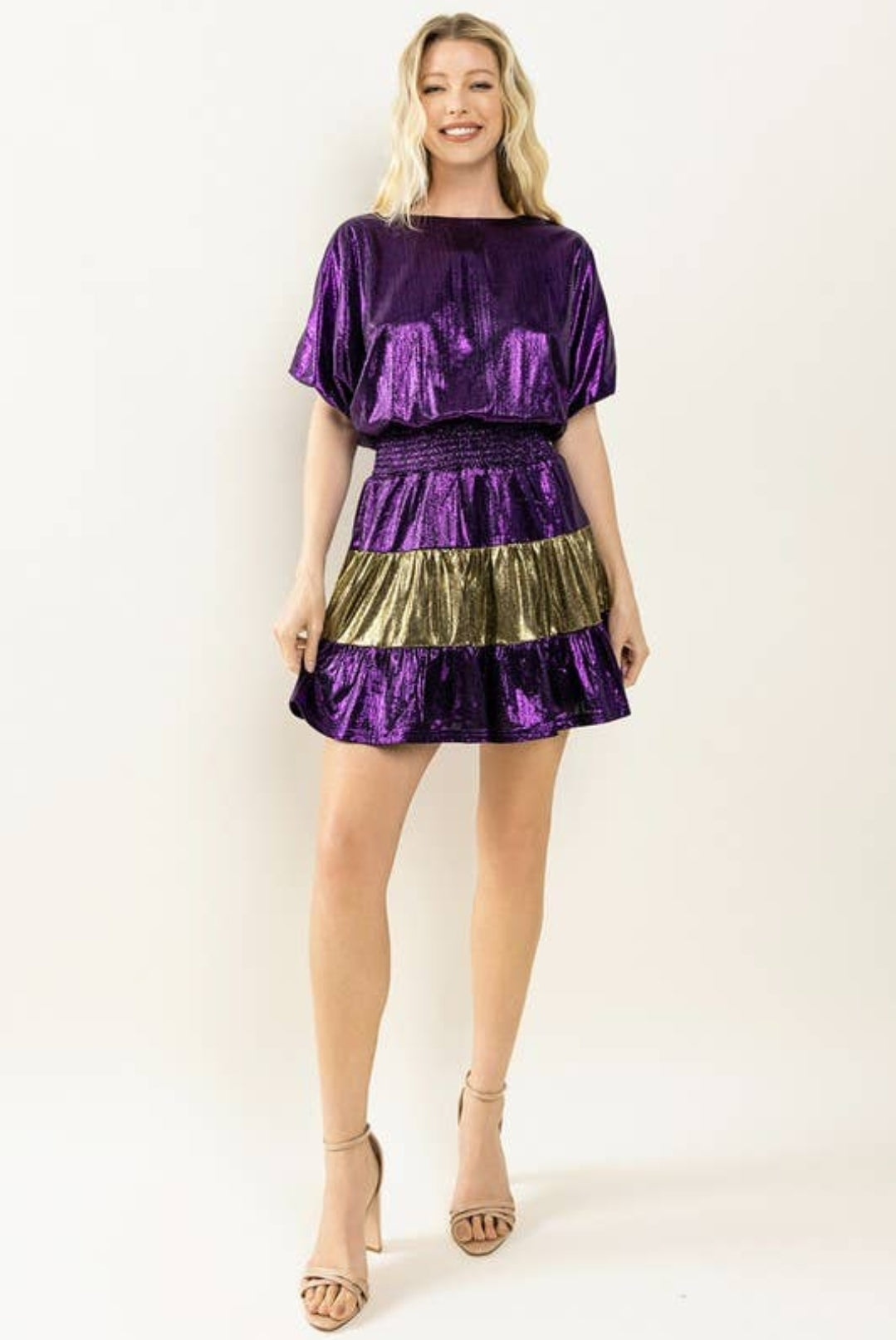 Metallic Bubble Sleeve Dress