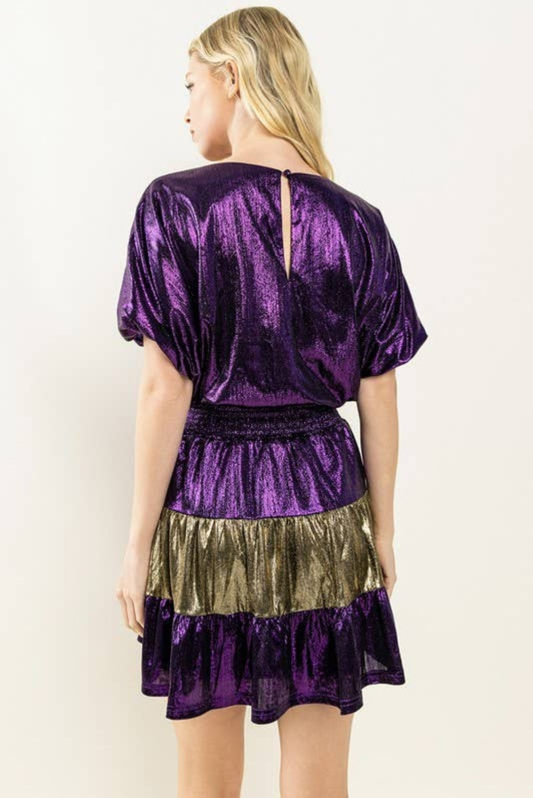 Metallic Bubble Sleeve Dress