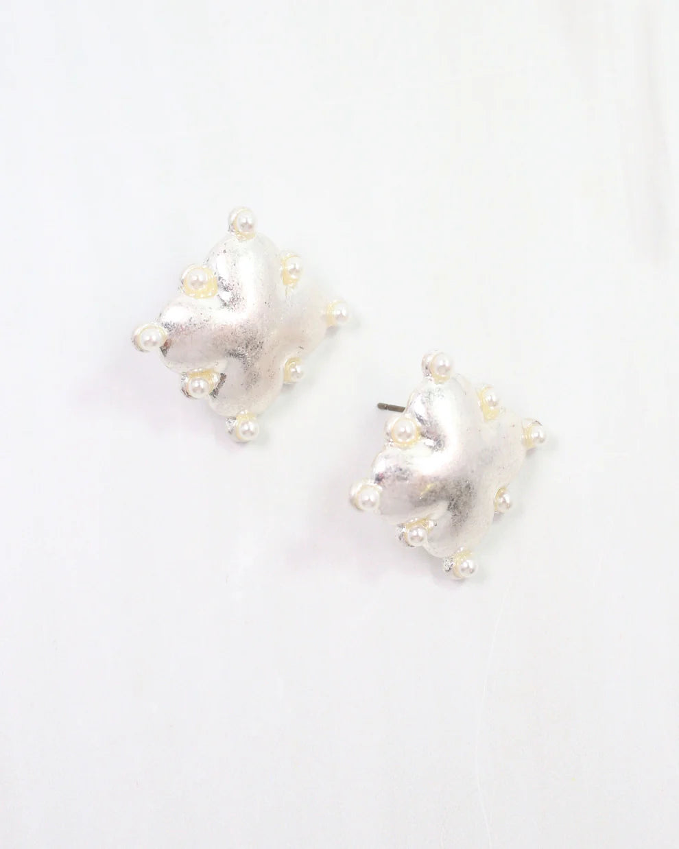 Caprice Clover and Pearl Stud Worn Silver