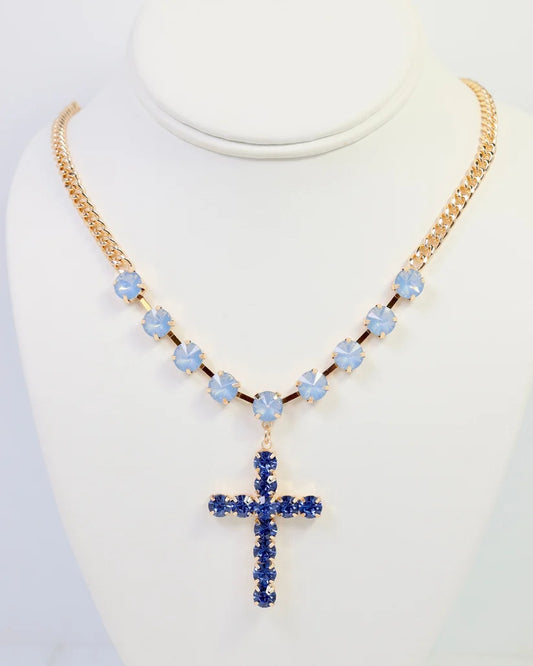 Richland Rhinestone Cross Necklace Sapphire
