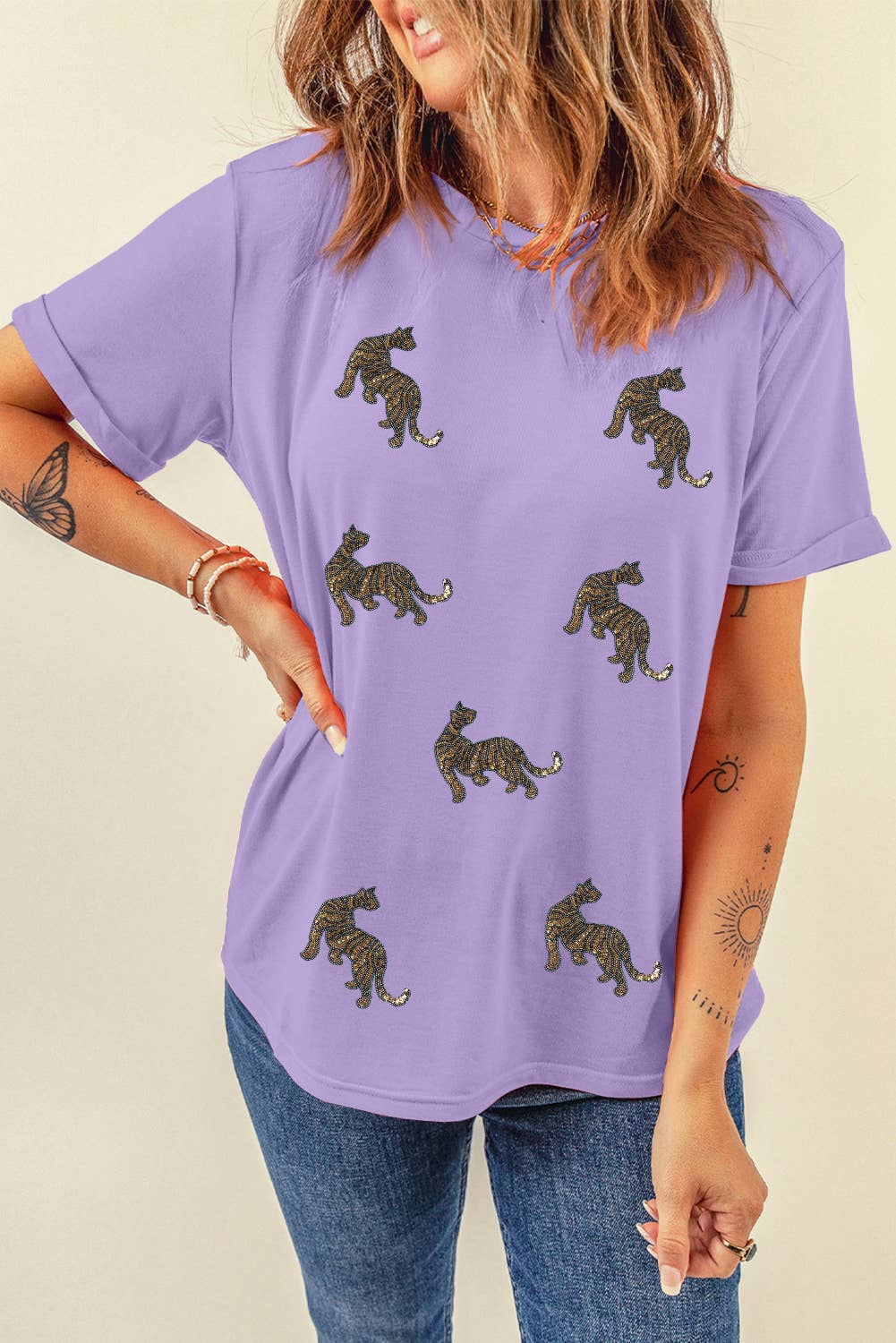 Sequin Tiger Patched Tee