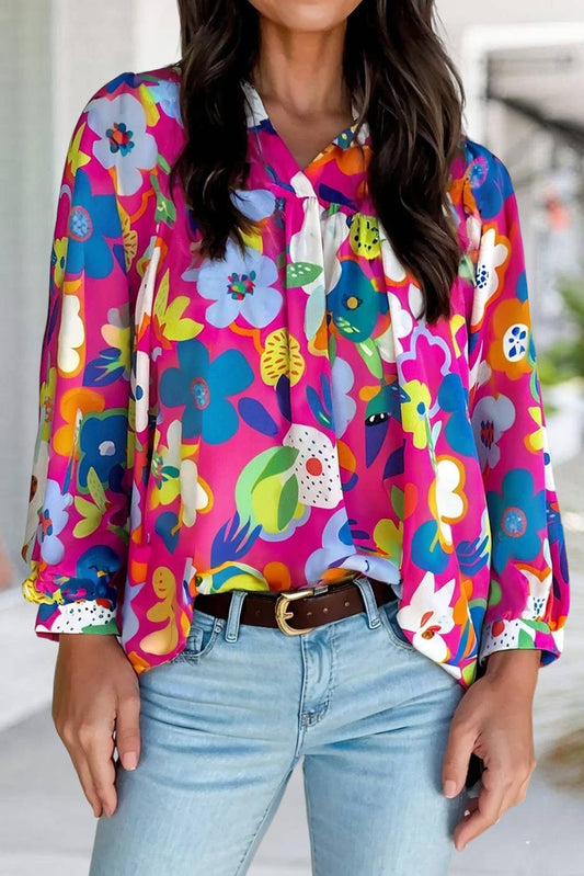 Floral V Neck Long Sleeve Blouse