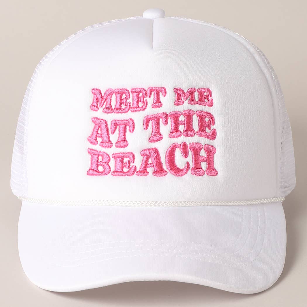 Meet Me At Beach Embroidered Mesh Back Cap