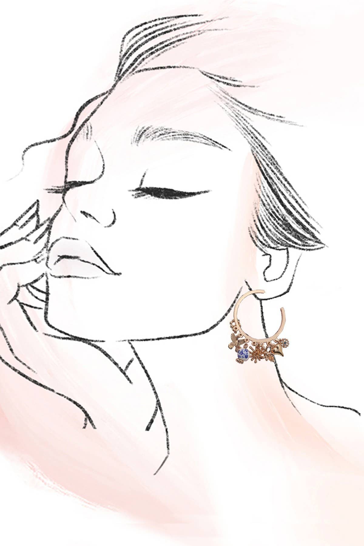 Blue Print Charm Hoops