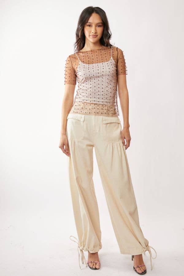 Embellished Mesh Top