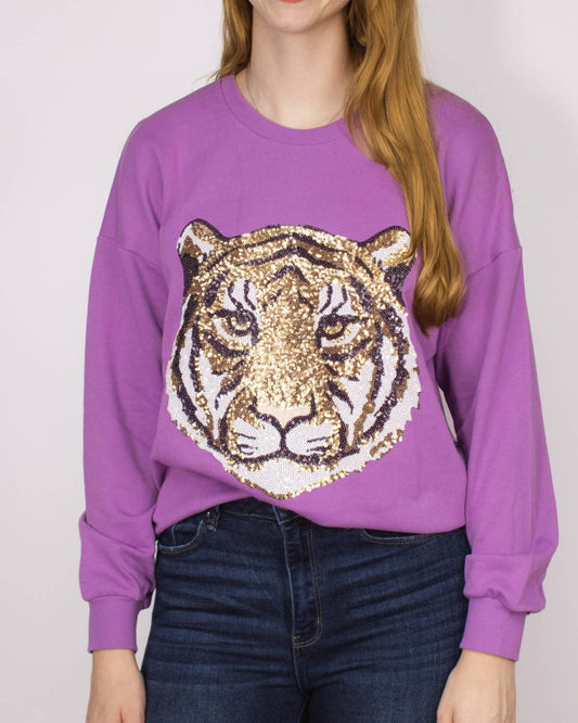 Tiger Face Sequin Sweatshirt