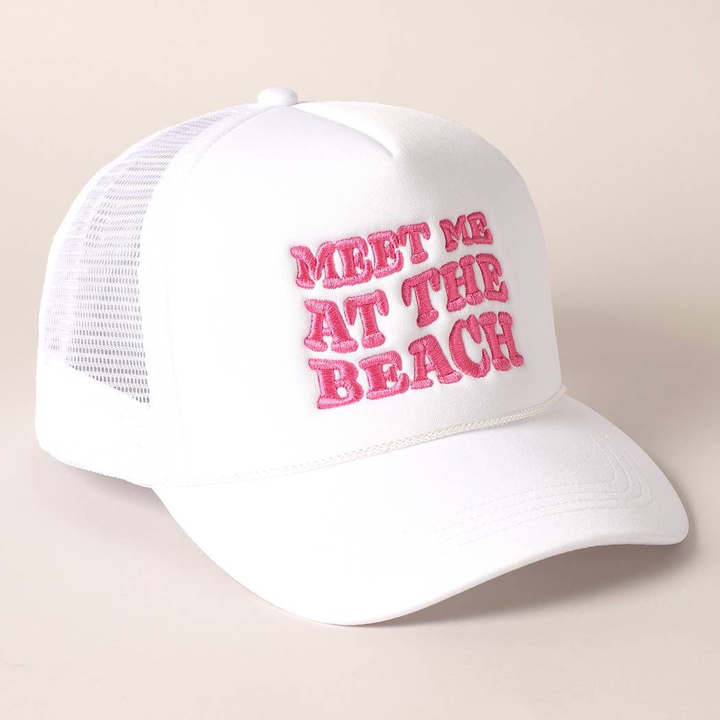 Meet Me At Beach Embroidered Mesh Back Cap