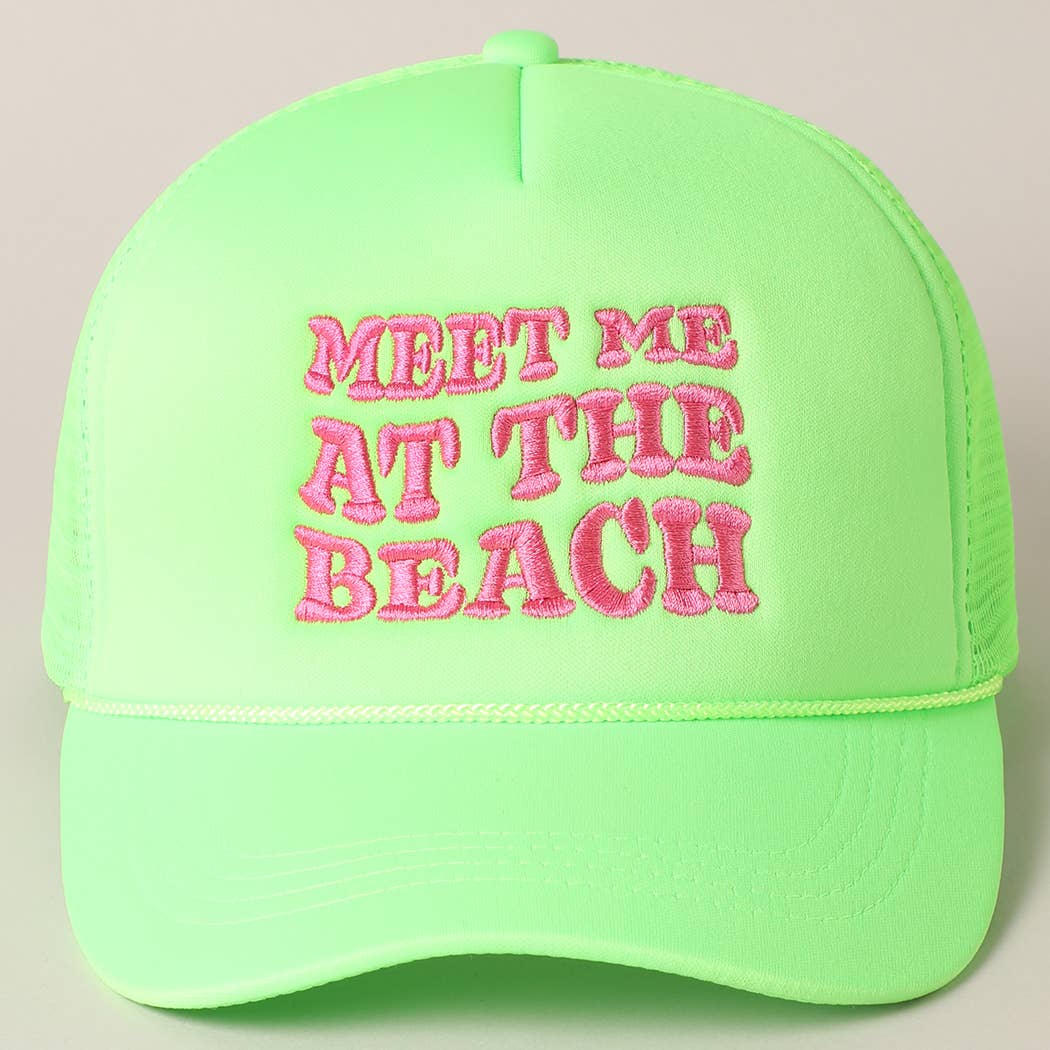 Meet Me At Beach Embroidered Mesh Back Cap