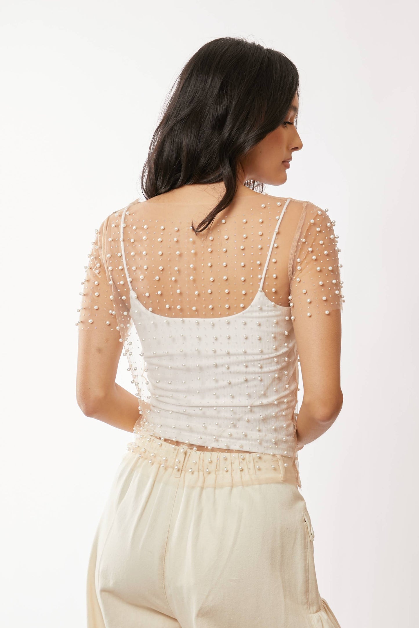 Embellished Mesh Top