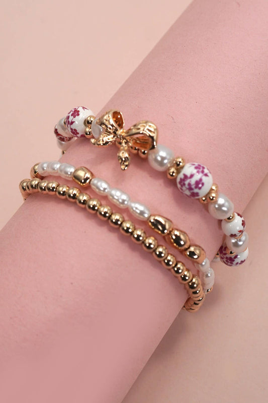 Dainty Rose & Bow Bracelet Set