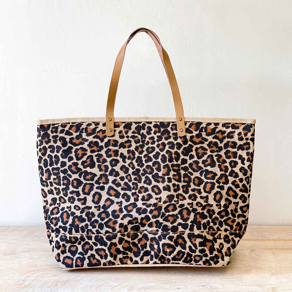 Leopard Classic Jute Bag Black/Natural 22x15x6