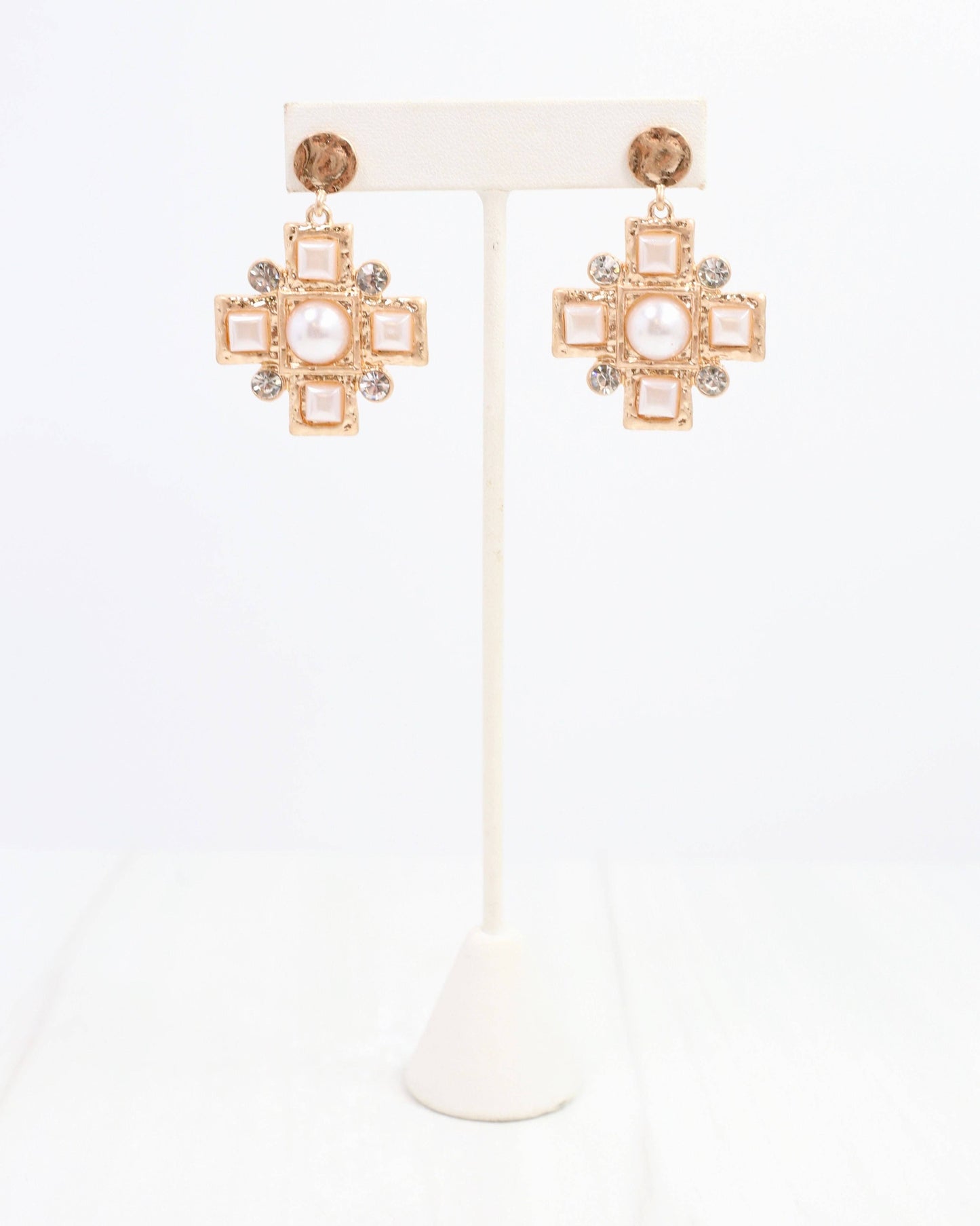 Anna K Pearl and Crystal Earring Worn Gold