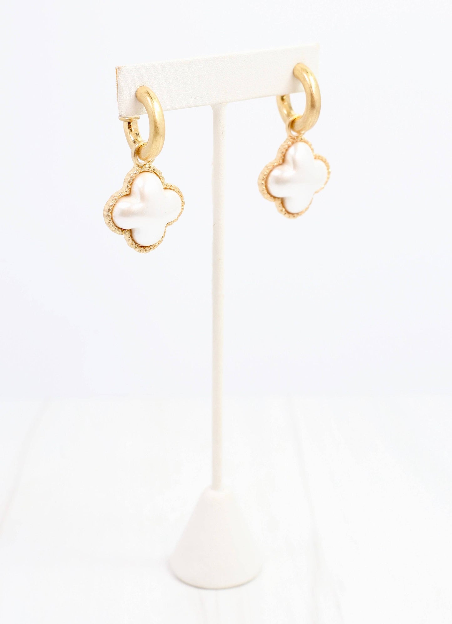 Hilton Pearl Clover Hoop Earring Worn Gold