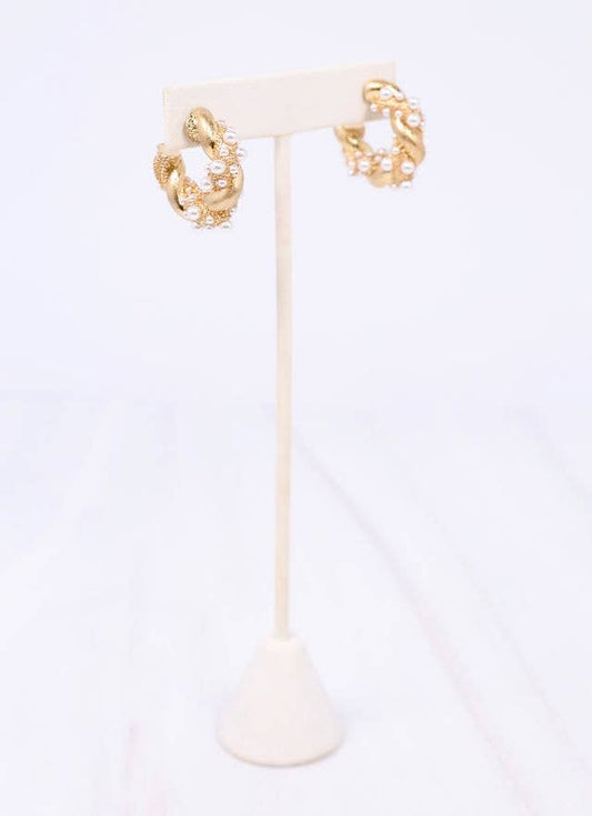 Coburn Twisted Hoop Earring with Pearls GOLD