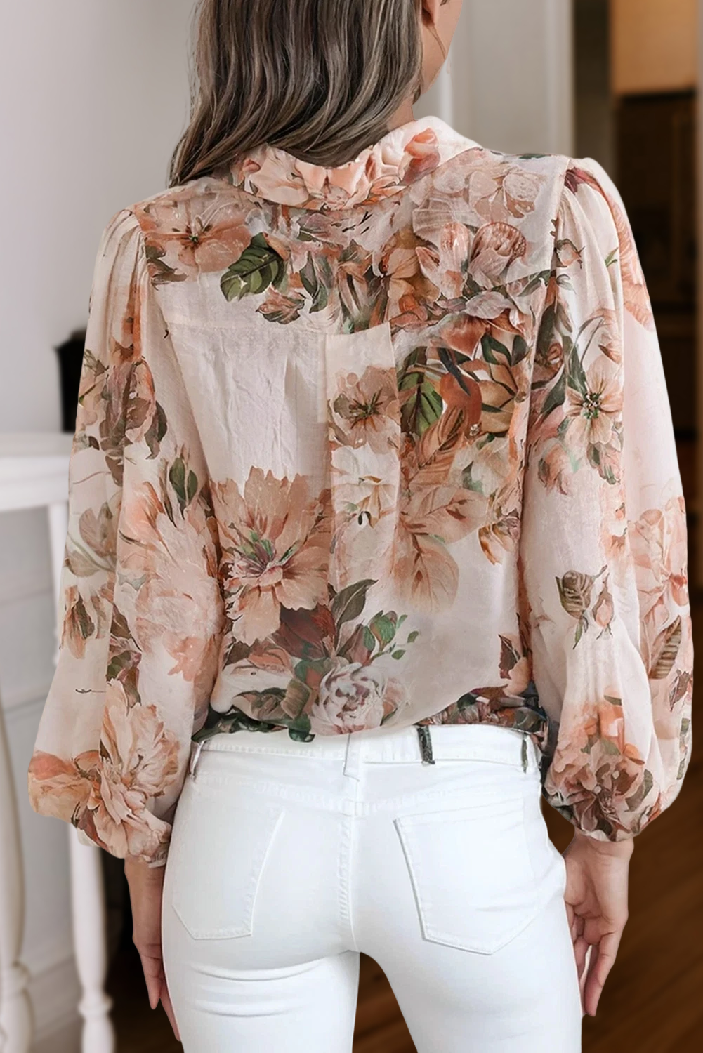 Retro Floral Puff Blouse