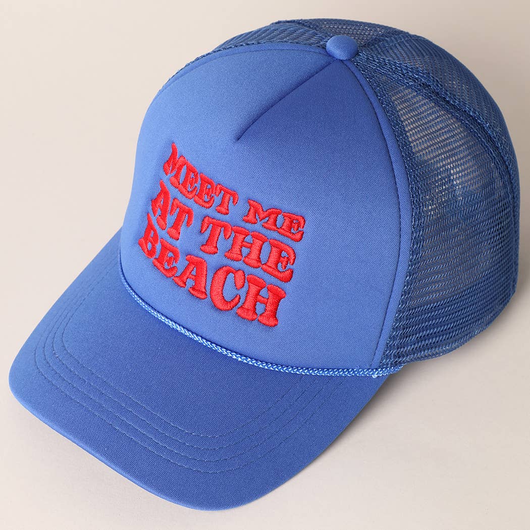Meet Me At Beach Embroidered Mesh Back Cap