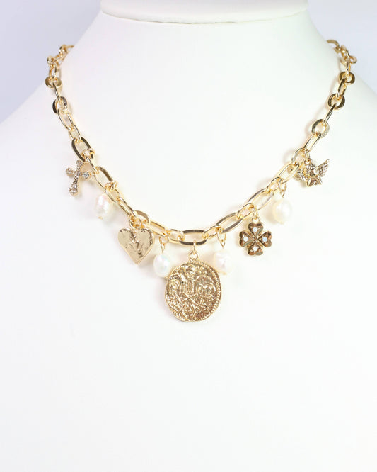 Dina Mixed Charm Necklace Gold