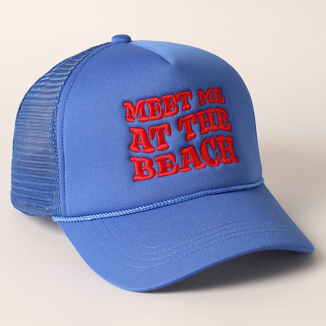 Meet Me At Beach Embroidered Mesh Back Cap