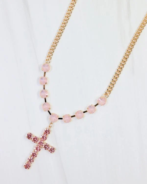 Richland Rhinestone Cross Necklace Pink