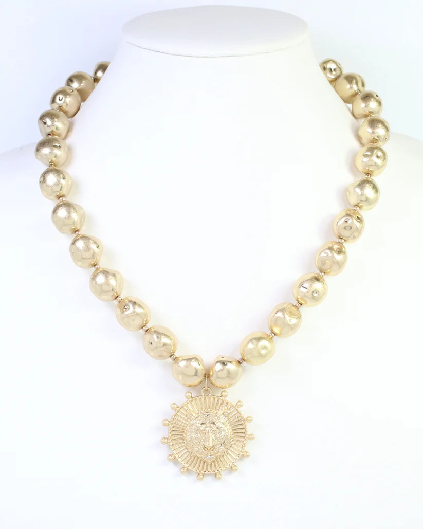 Carmen Beaded Coin Necklace-Tiger Worn Gold