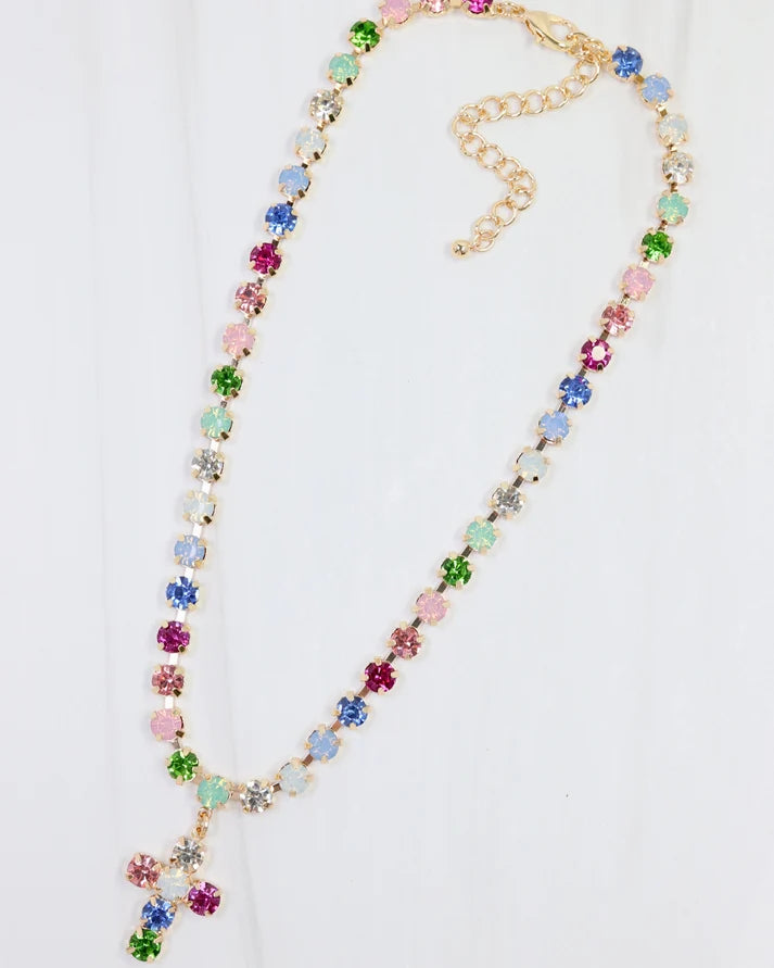 Santa Rosa Rhinestone Cross Necklace Multi