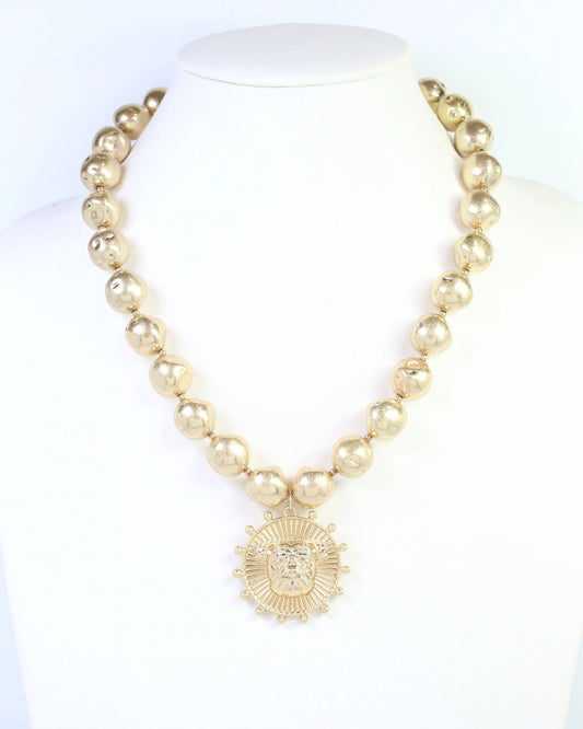 Carmen Beaded Coin Necklace-Bulldog Worn Gold