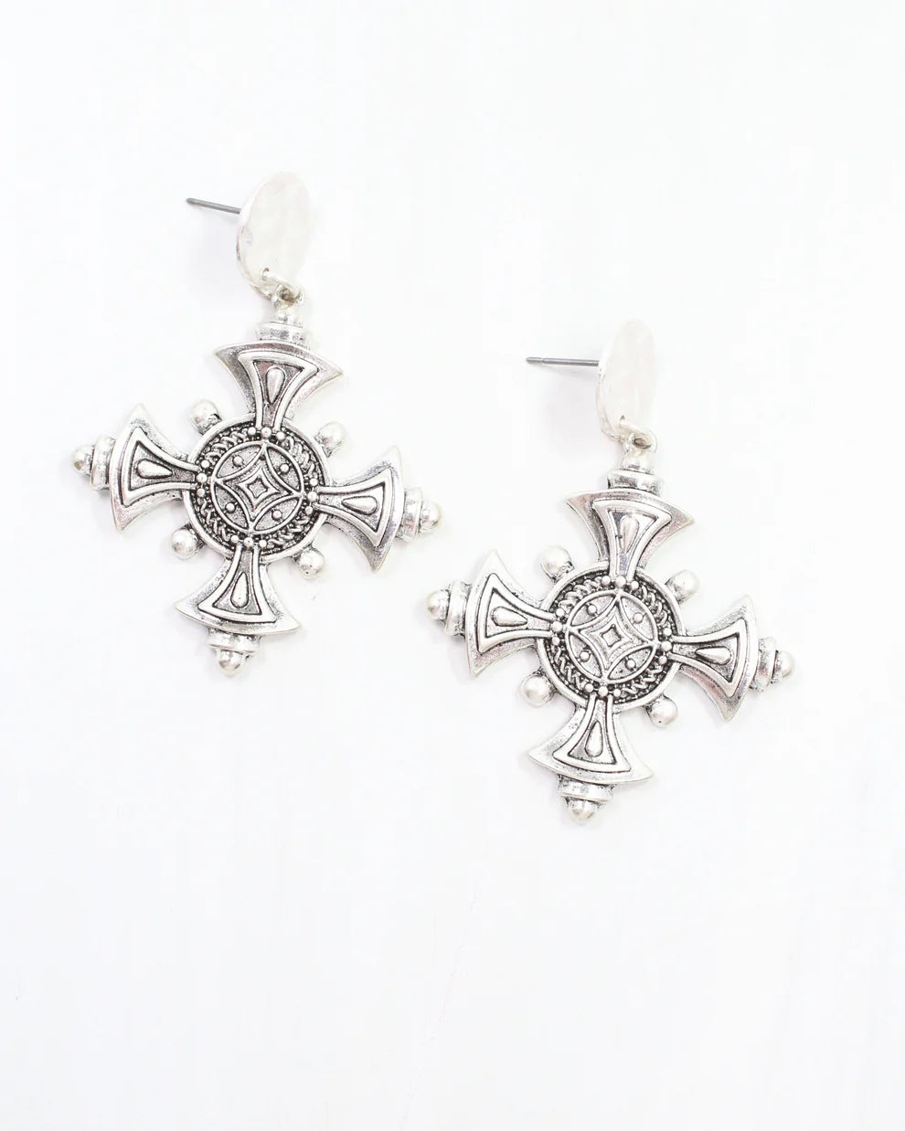 Celtic Cross Earring Worn Silver