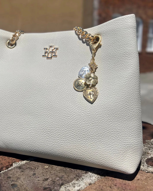 Heart and Cross Bag Chain Worn Gold