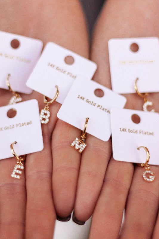 Initial Pave Drop Earring