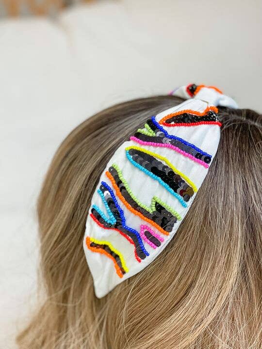 Beaded Zebra Embroidered Headband - Multi