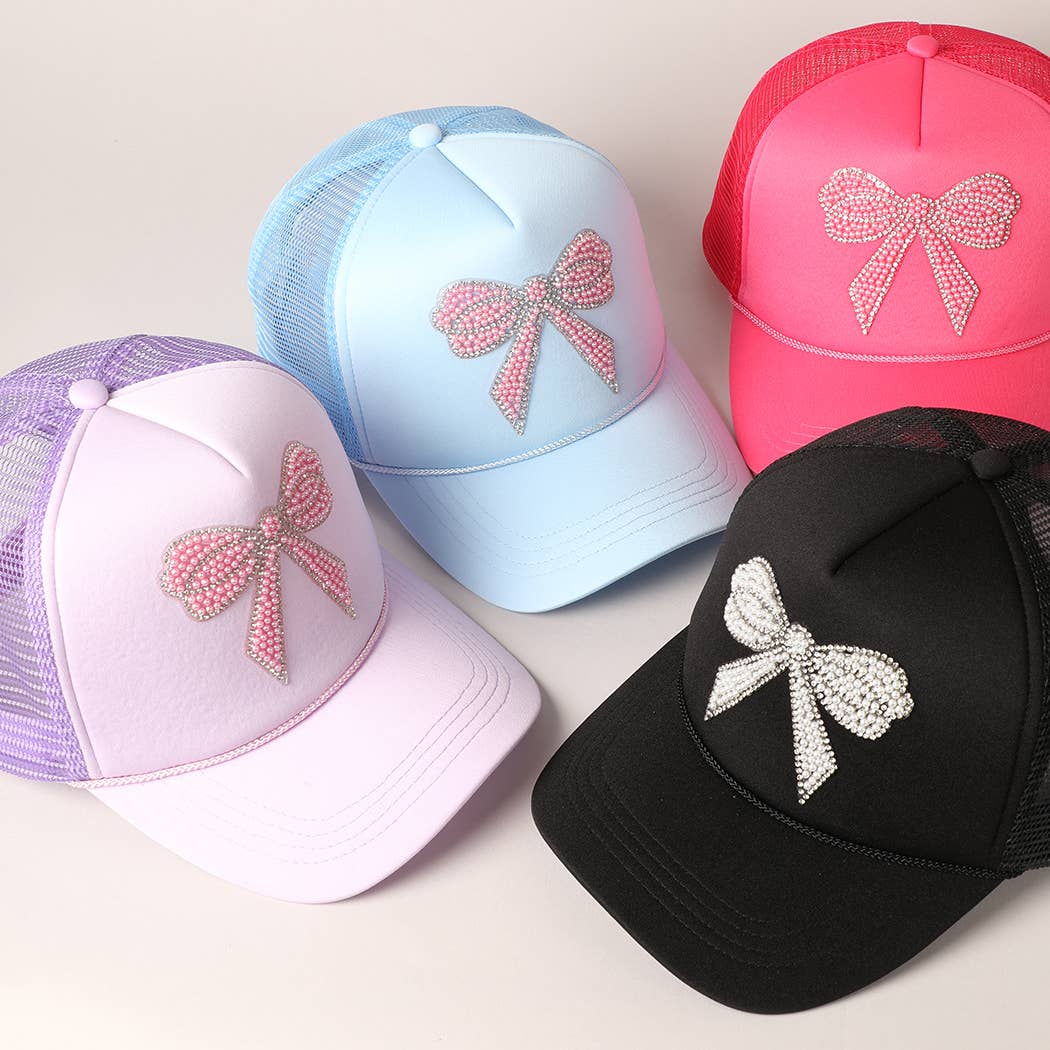 Rhinestone Bow Patch Foam Mesh Back Trucker Hat