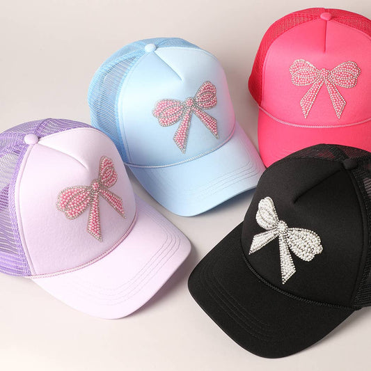 Rhinestone Bow Patch Foam Mesh Back Trucker Hat