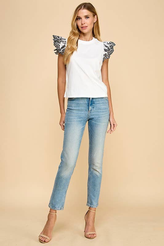 Ruffled Lace Sleeves Knit Top