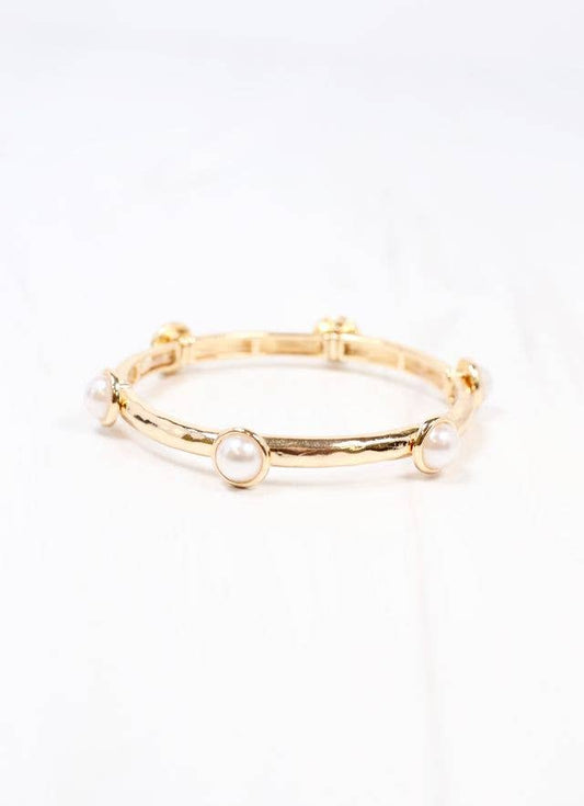 Caroline Hill - Mona Pearl Stretch Bracelet GOLD