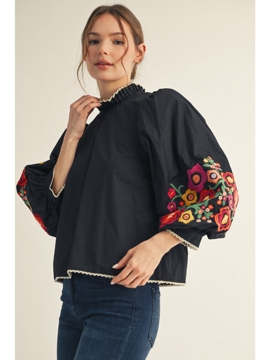 Fall Floral Embroidery Blouse