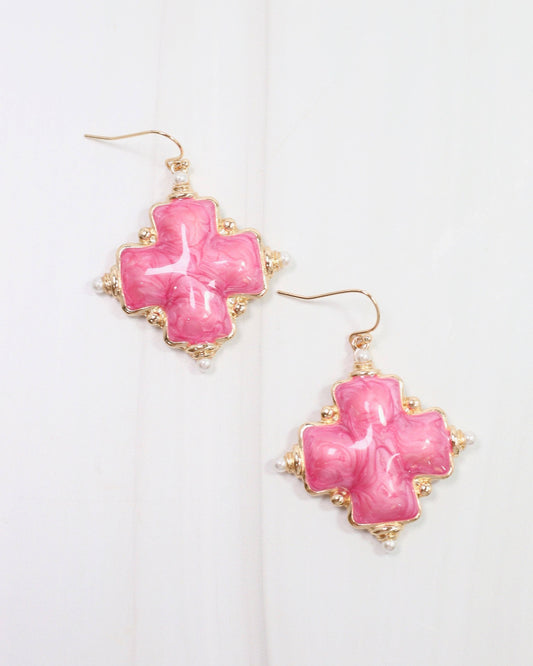 Edie Enamel Cross Earring Pink