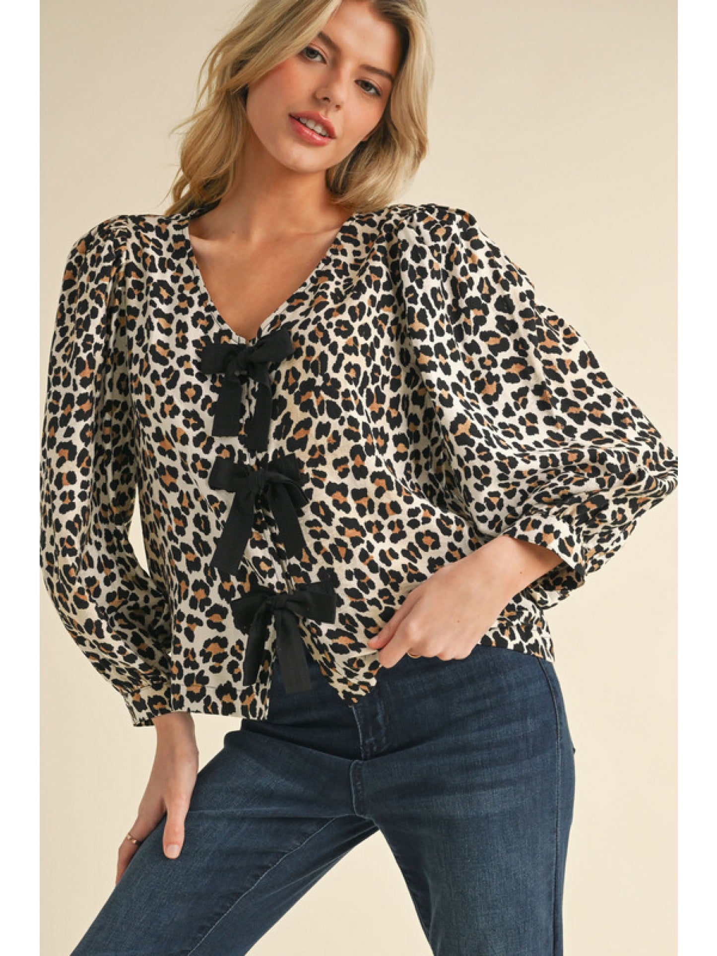 Lovely in Leopard Blouse with Ties