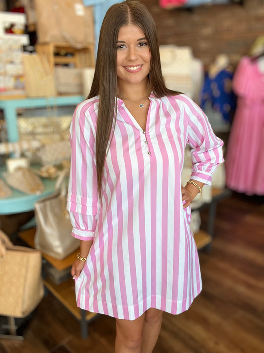 Stripe Button Front Casual Mini Dress