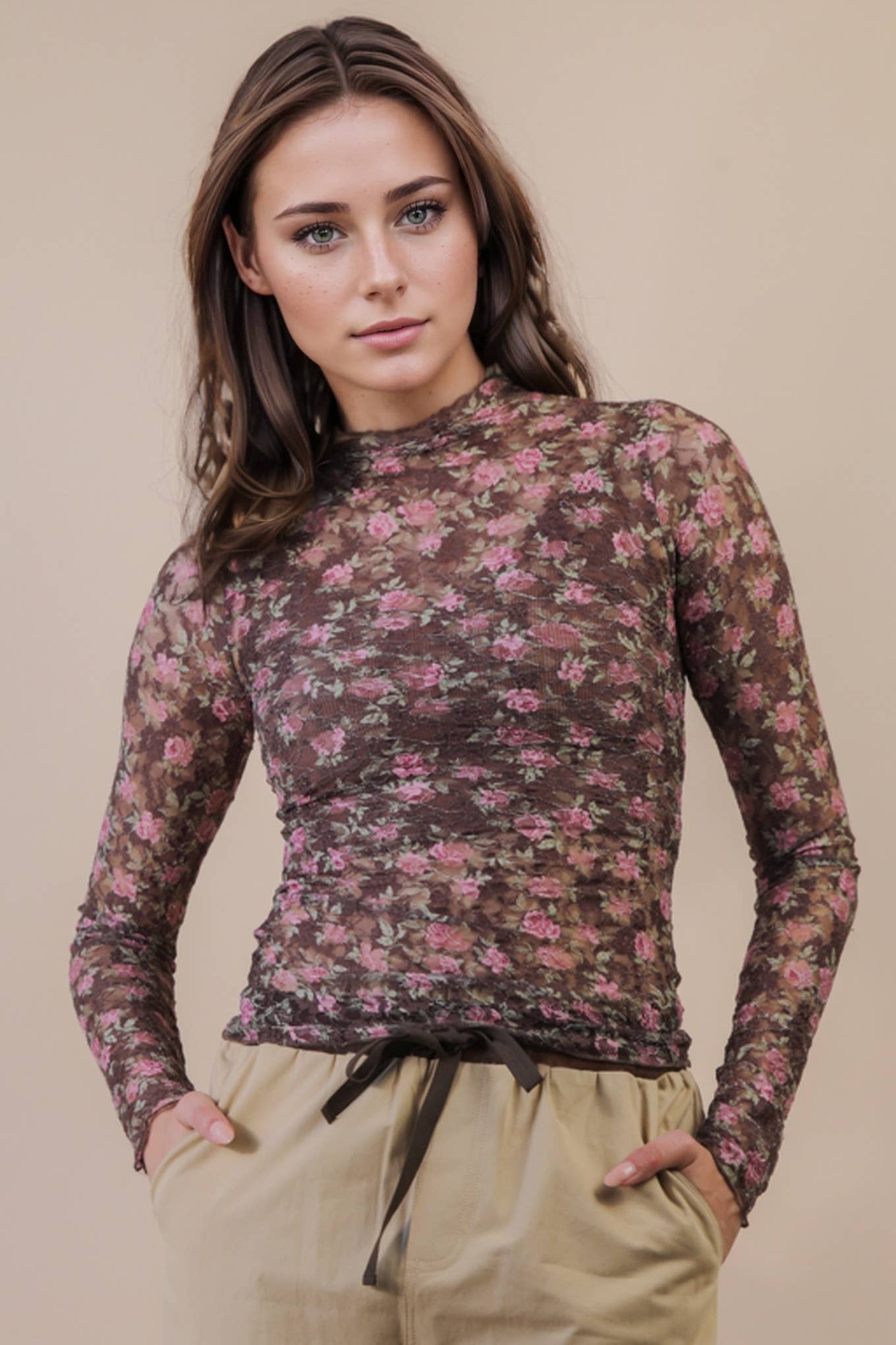 Sheer Mesh Lace Knit Top