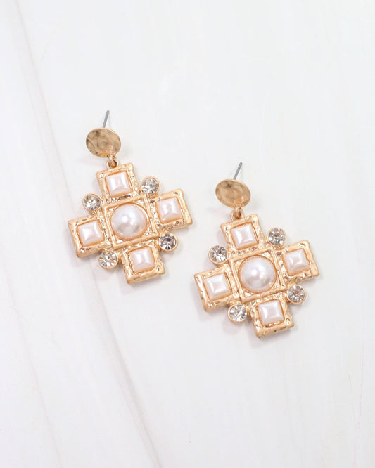 Anna K Pearl and Crystal Earring Worn Gold