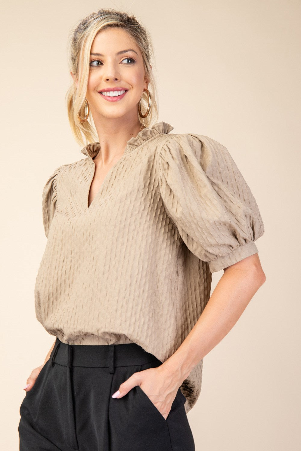 Puff Sleeve Textured Blouse